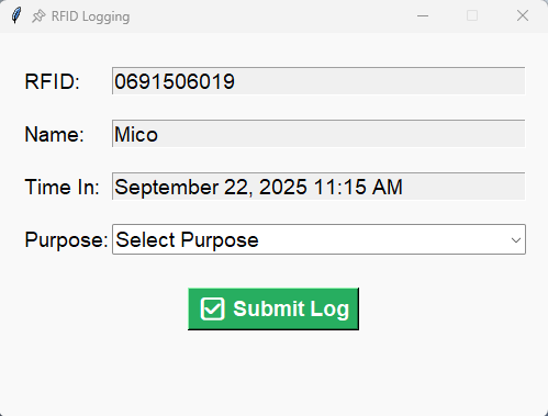 RFID Login Screenshot
